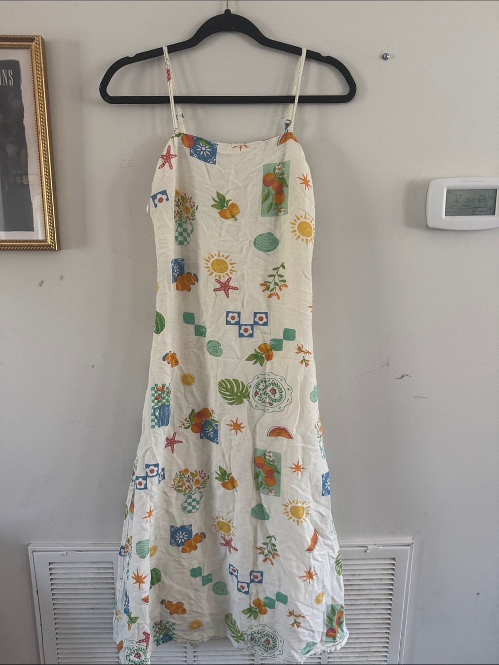 White Tropical Print Spaghetti-Strap Sundress